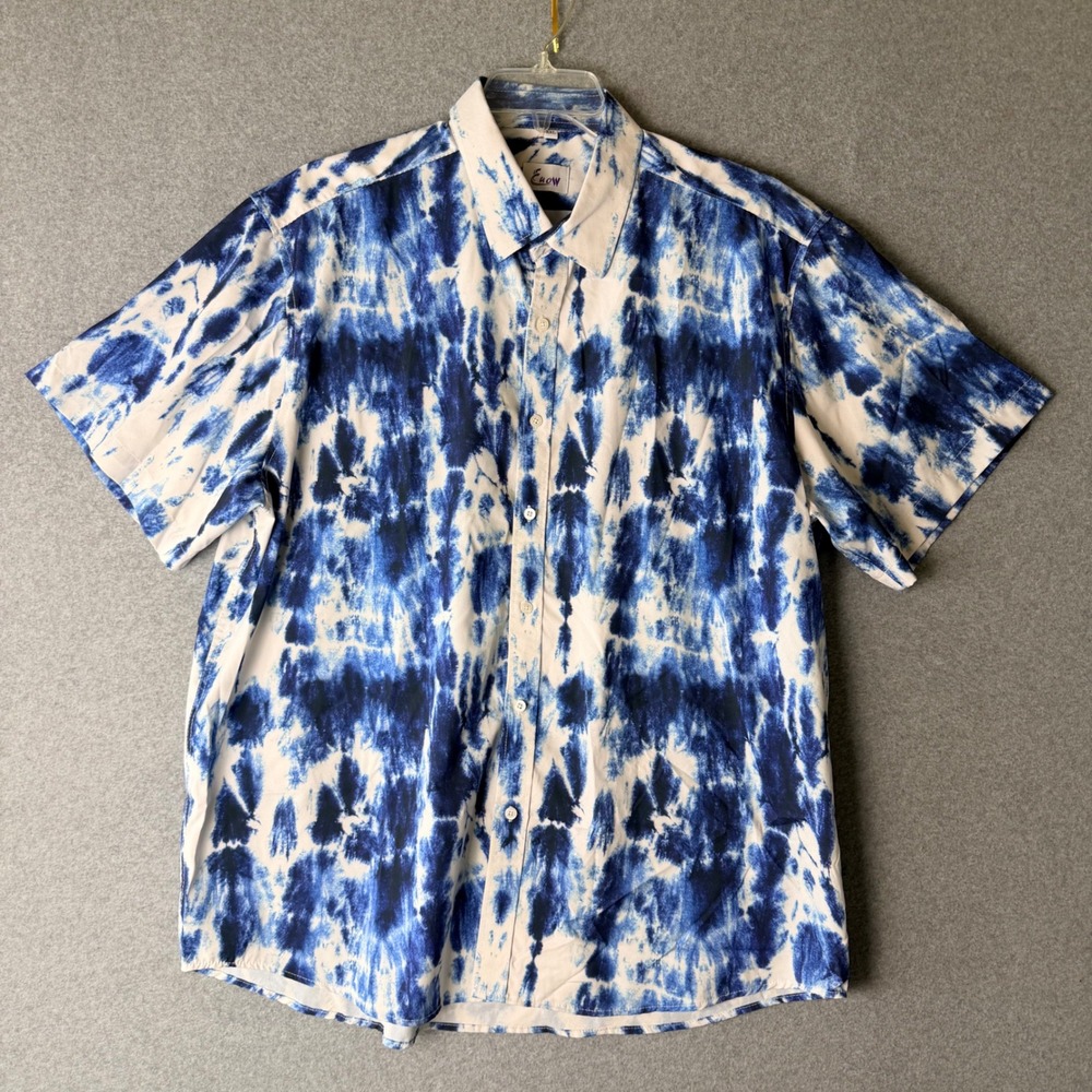 Euow Mens XXL‎ Short Sleeve Button Down Shirt Blue White Tie Dye Casual Summer